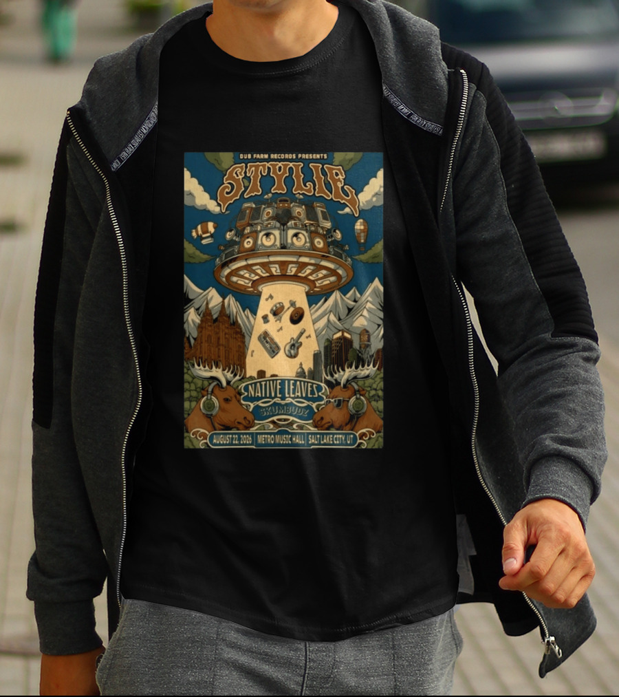 Dub Farm Records Presents Stylie Native Leaves Skumbudz Salt Lake City UT August 22 2026 Metro Music Hall T-Shirt