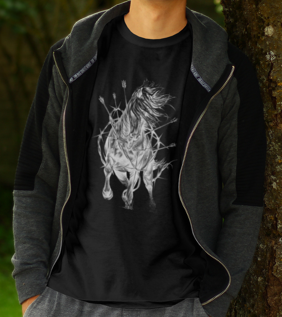 Zero Skateboards Store Wild Heart Black Horse And Flowers T-Shirt