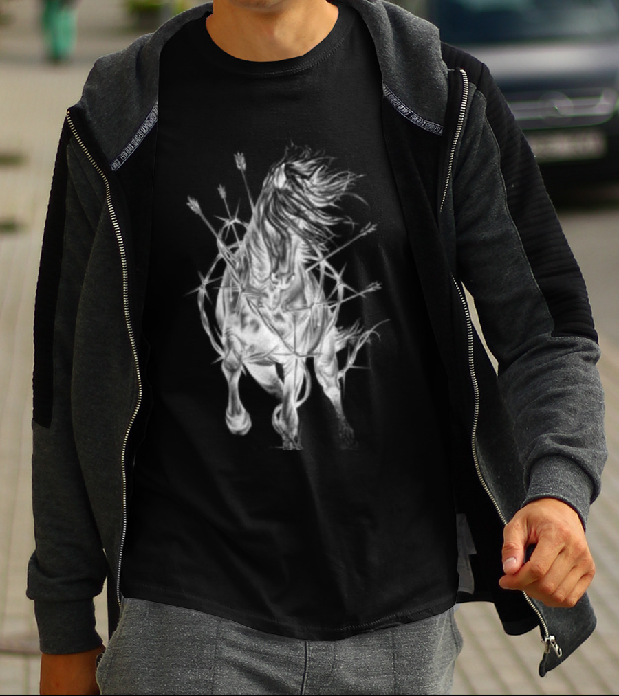 Zero Skateboards Store Wild Heart Black Horse And Flowers T-Shirt