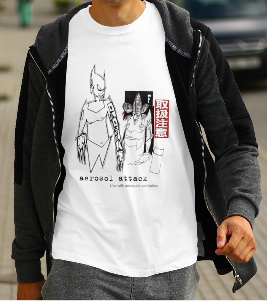 Aerosol Attack Use With Adequate Ventilation Japanese Text Robots T-Shirt