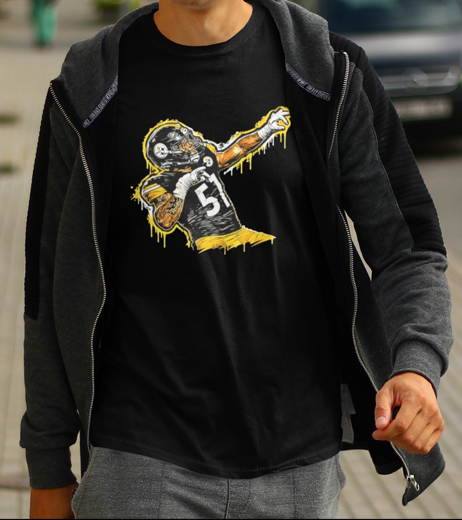 Nick Herbig 51 Pittsburgh Steelers Celebratory Pose Football Player Drawing T-Shirt