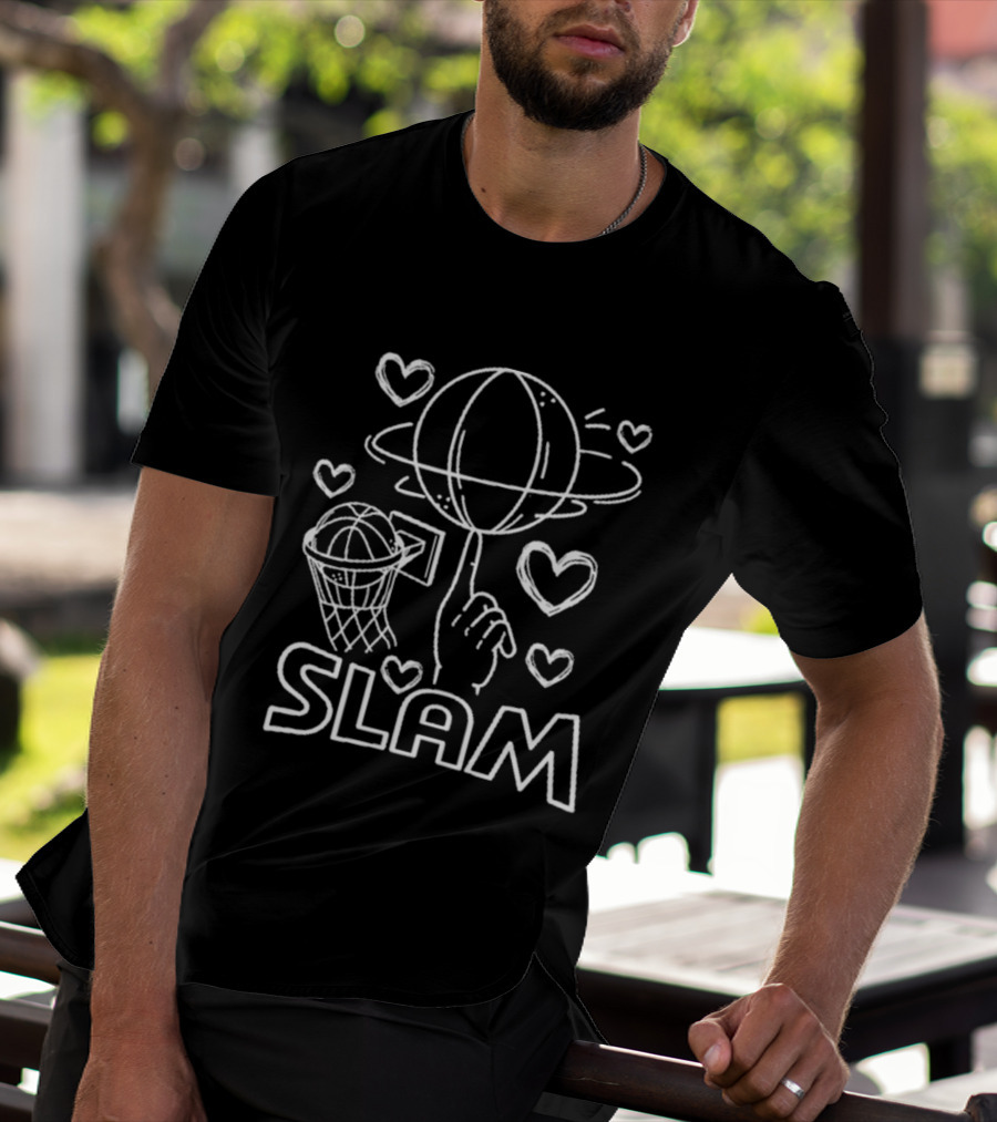 Slam Basketball Sketch With Hoop And Planet T-Shirt