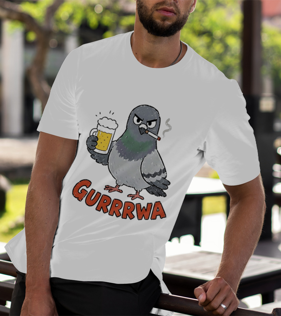 Gurrrwa Pigeon Holding Beer And Cigarette T-Shirt
