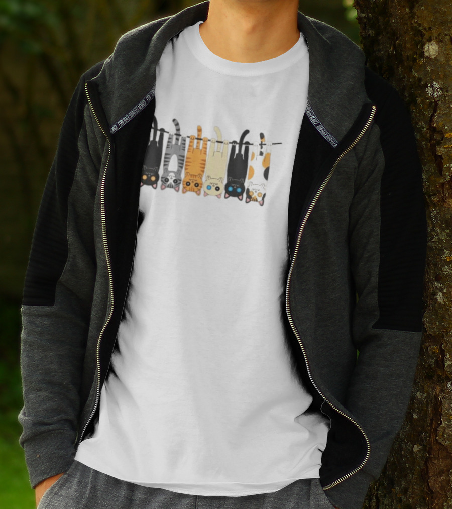 Hanging Cats On Clothesline For Cat Lover Enthusiasts T-Shirt