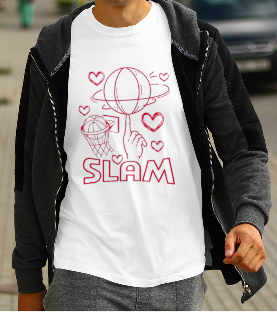Slam Basketball Heart Hoops Hand Spinning Planet T-Shirt
