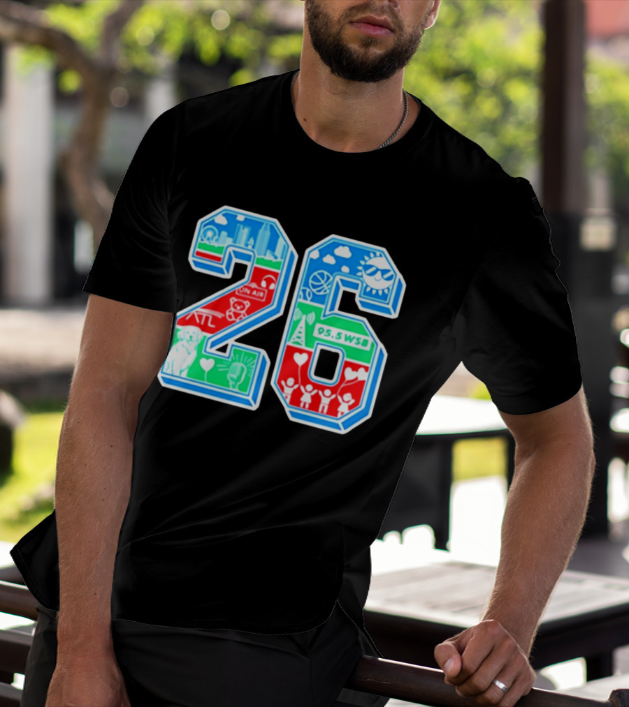 26th Annual WSB Care A Thon 95.5 WSB ATL Skyline Basketball Teddy Bear Radio Sun T-Shirt