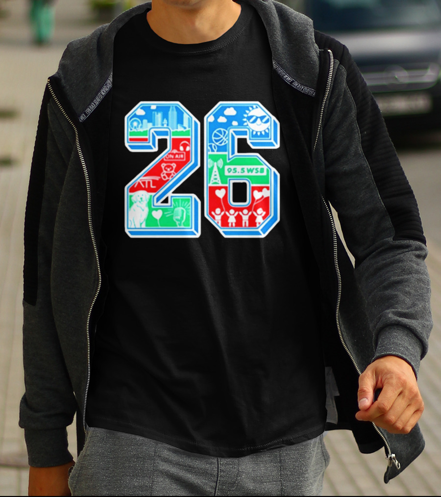 26th Annual WSB Care A Thon 95.5 WSB ATL Skyline Basketball Teddy Bear Radio Sun T-Shirt