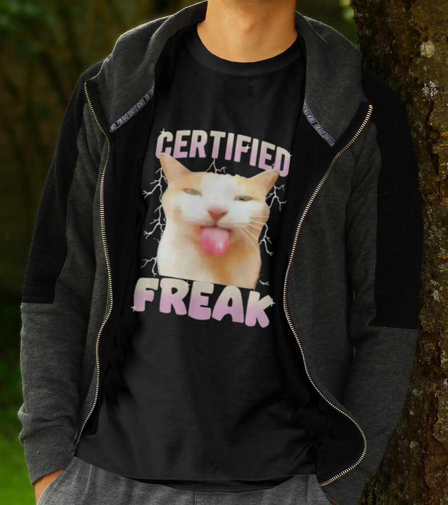 Certified Freak Cat Meme Humor Cursed Cats Eat Cement T-Shirt