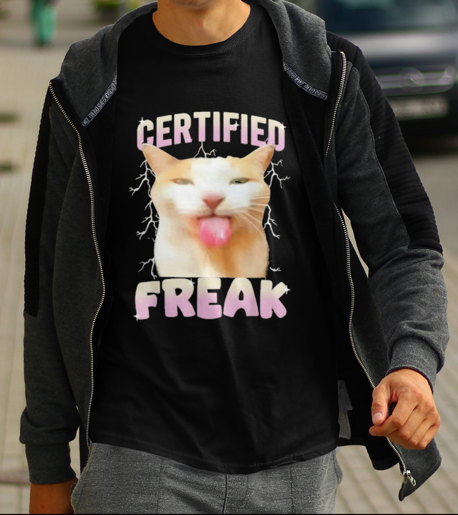 Certified Freak Cat Meme Humor Cursed Cats Eat Cement T-Shirt