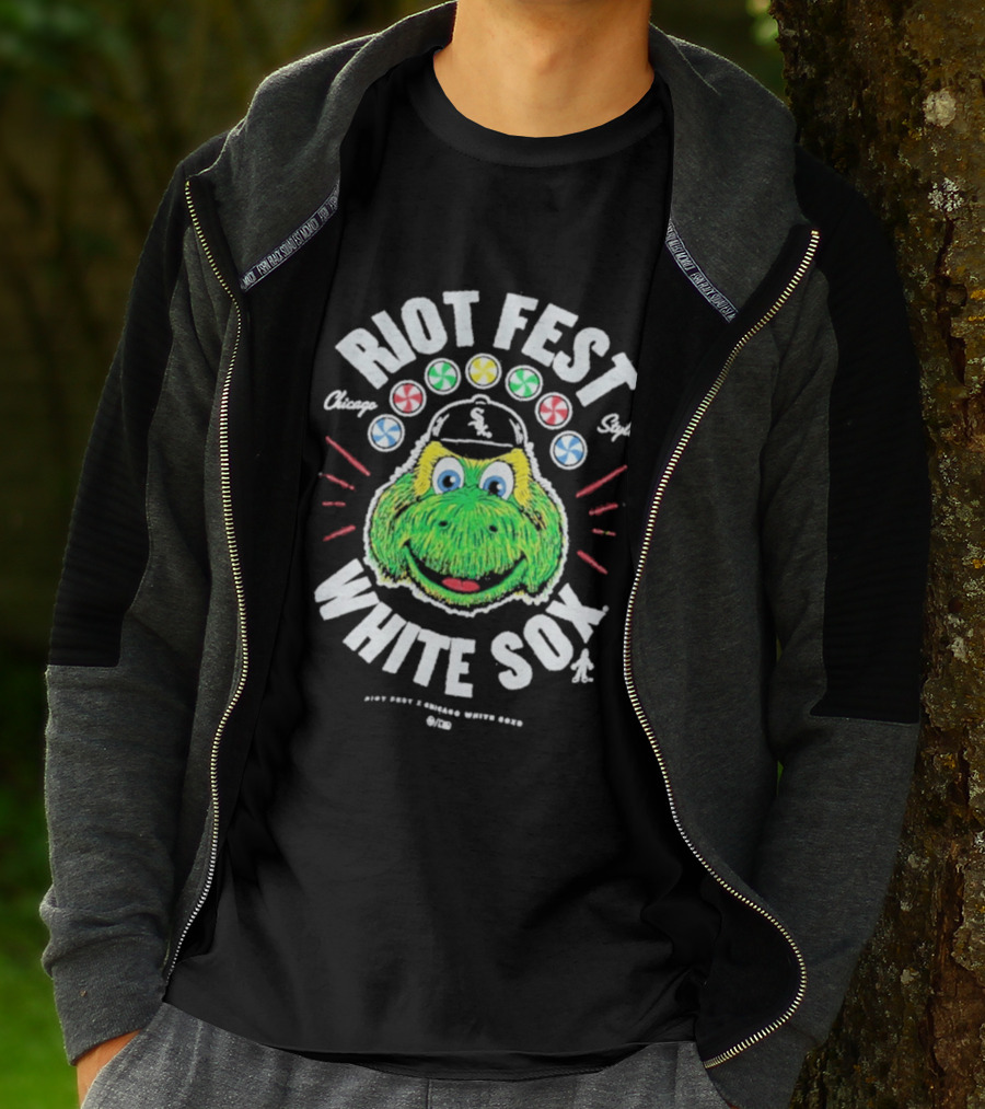 Riot Fest Chicago Style White Sox Collab With Green Mascot And Candy Circles T-Shirt