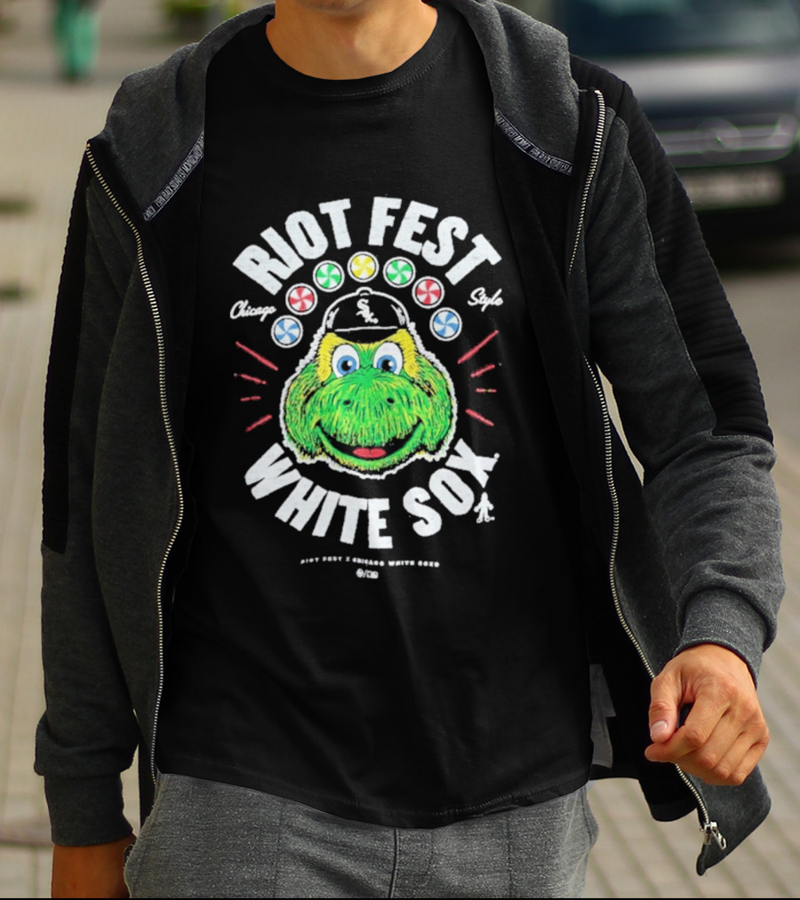 Riot Fest Chicago Style White Sox Collab With Green Mascot And Candy Circles T-Shirt