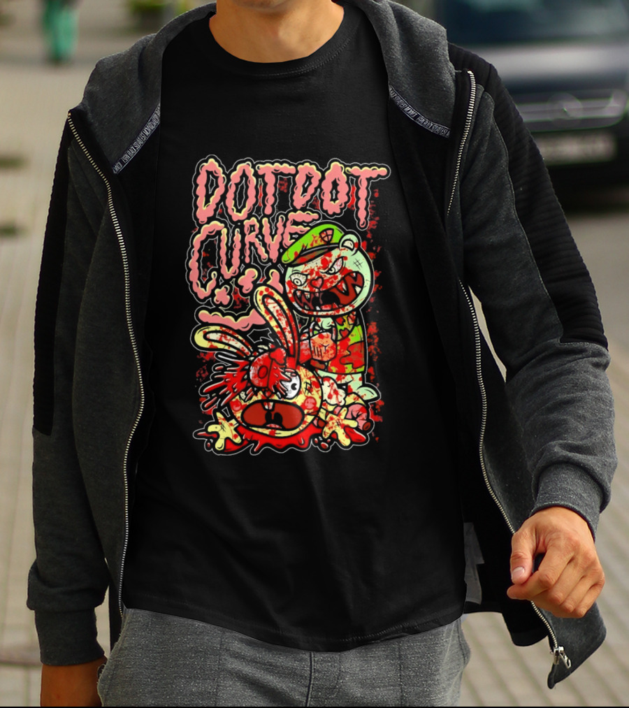 Dot Dot Curve Happy Bloodied Cartoon Friends T-Shirt