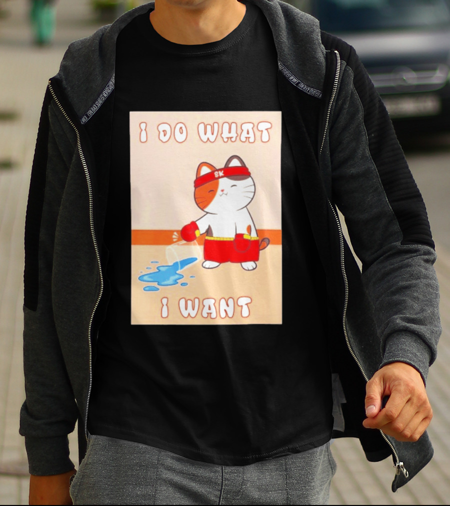 I Do What I Want Boxing Cat Spilled Water Red Gloves T-Shirt