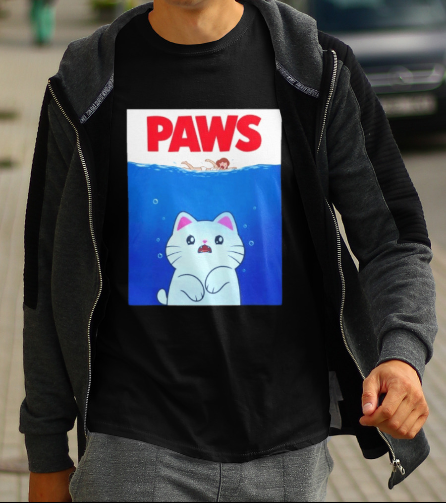 Paws Cat Parody Movie Jaws T-Shirt