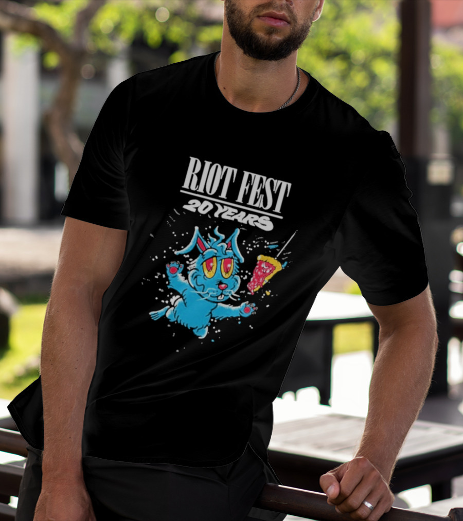 RIOT FEST 20 Years Blue Bunny And Pizza Slice Celebration T-Shirt