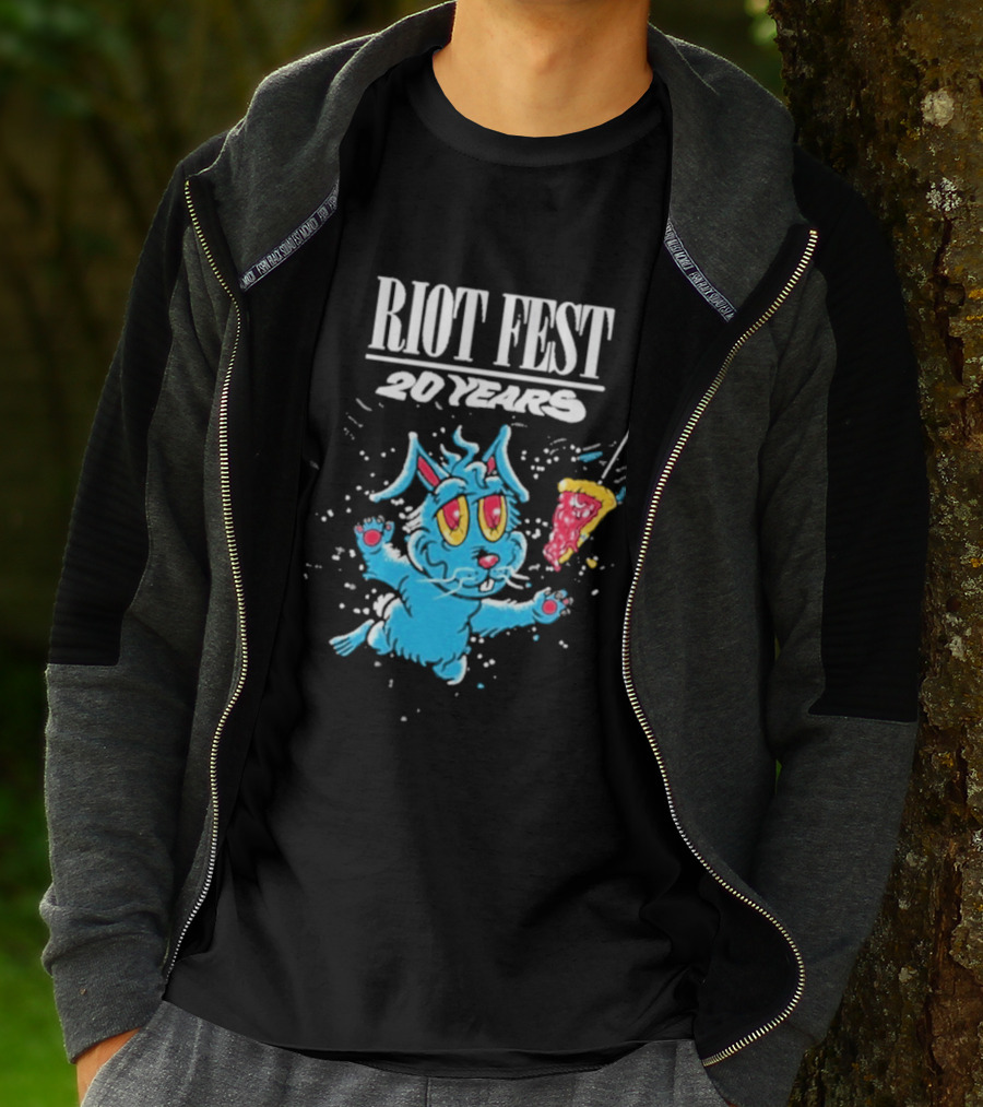 RIOT FEST 20 Years Blue Bunny And Pizza Slice Celebration T-Shirt