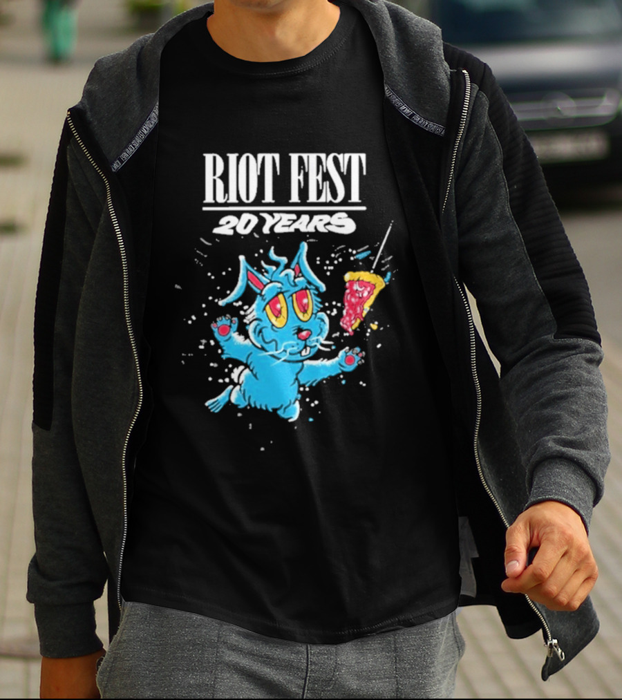 RIOT FEST 20 Years Blue Bunny And Pizza Slice Celebration T-Shirt