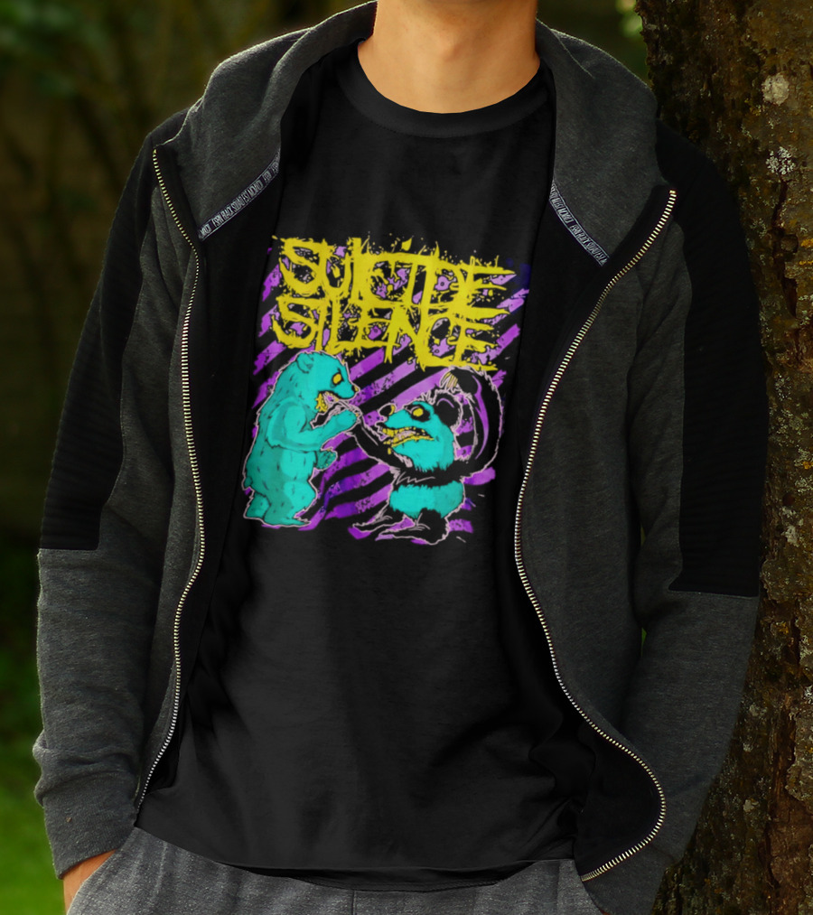 Suicide Silence Bears And Pandas Face Off In Striped Painting T-Shirt