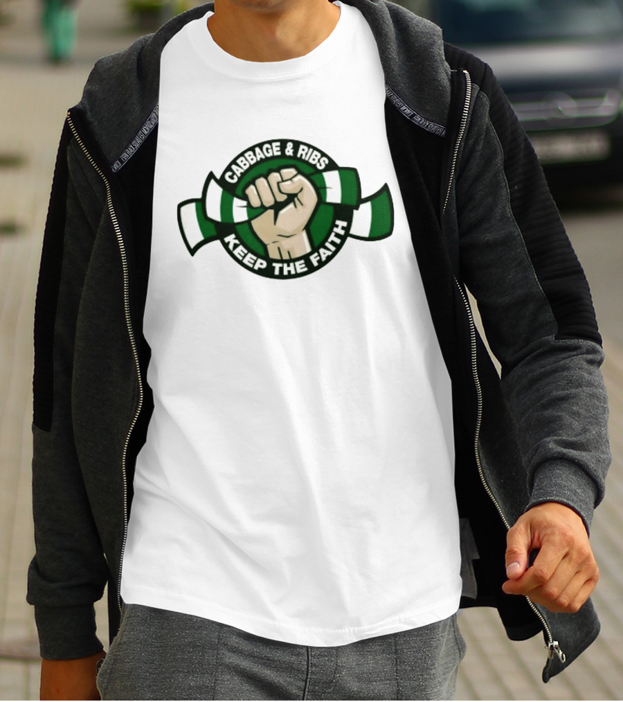 Cabbage & Ribs Keep The Faith Celtic FC Fist T-Shirt