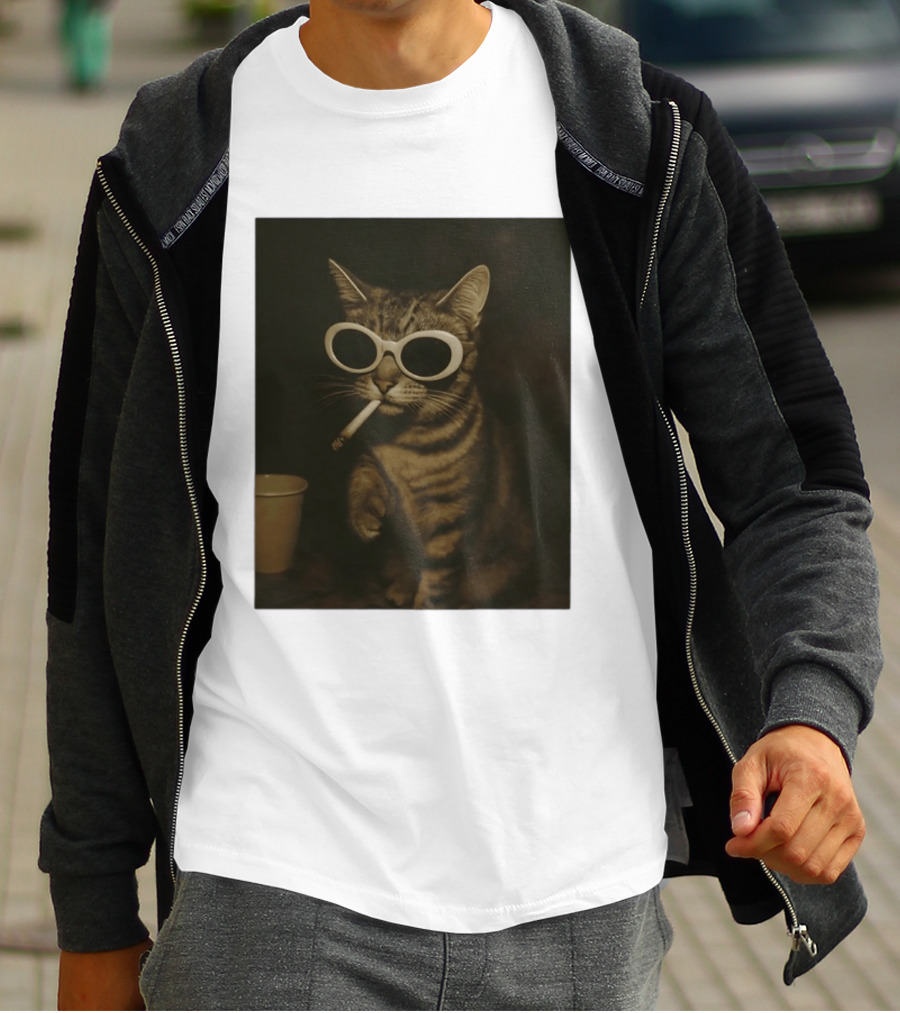 Cool Cat Smoking Sunglasses Meme Iconic Photo T-Shirt