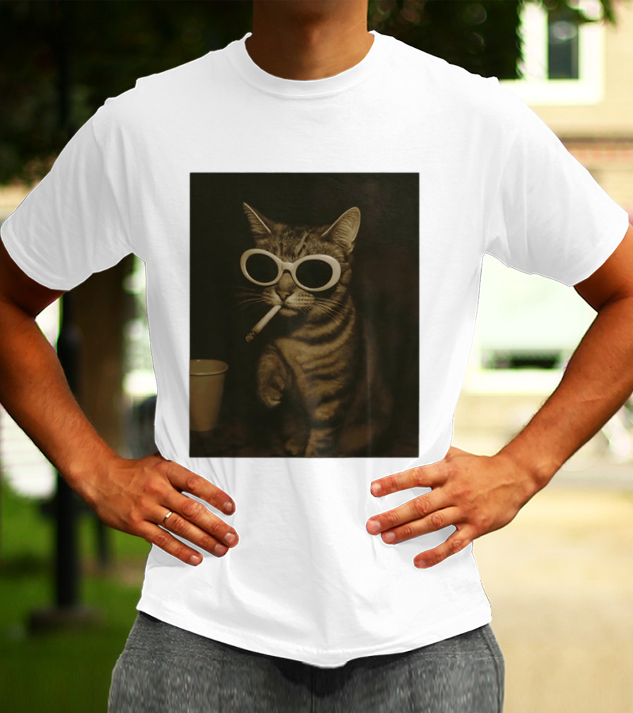 Cool Cat Smoking Sunglasses Meme Iconic Photo T-Shirt