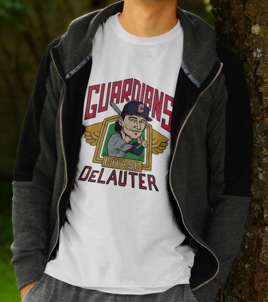 Guardians Chase DeLauter Baseball Caricature T-Shirt