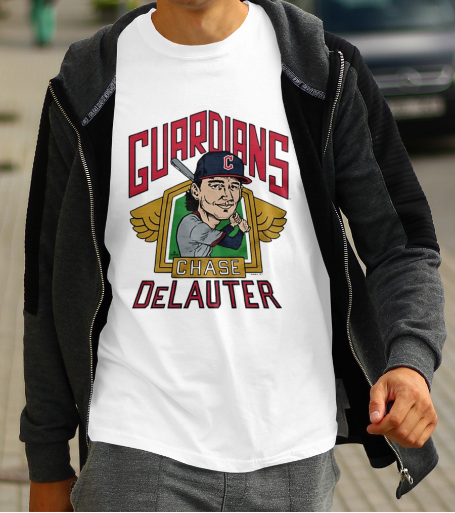 Guardians Chase DeLauter Baseball Caricature T-Shirt