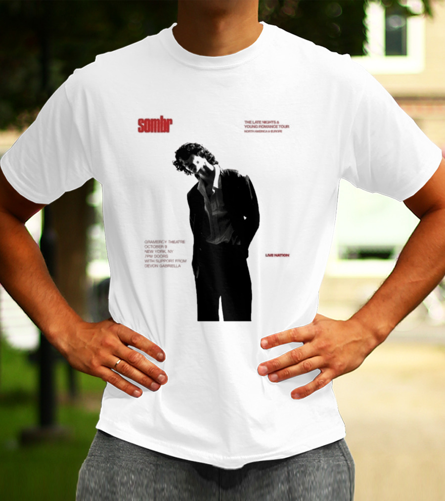 Sombr The Late Nights And Young Romance Tour Dates 2025 North America And Europe T-Shirt