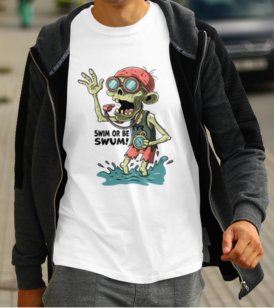 Swim Or Be Swum Zombie Lifeguard With Stop And Whistle T-Shirt