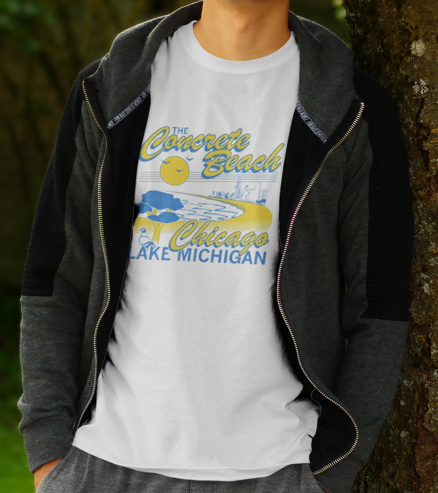 The Concrete Beach Sun Illustration Chicago Lake Michigan T-Shirt
