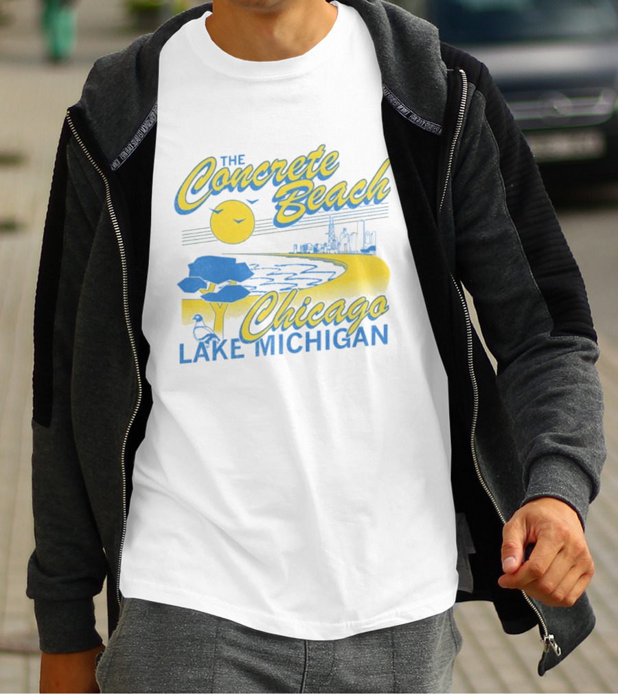The Concrete Beach Sun Illustration Chicago Lake Michigan T-Shirt