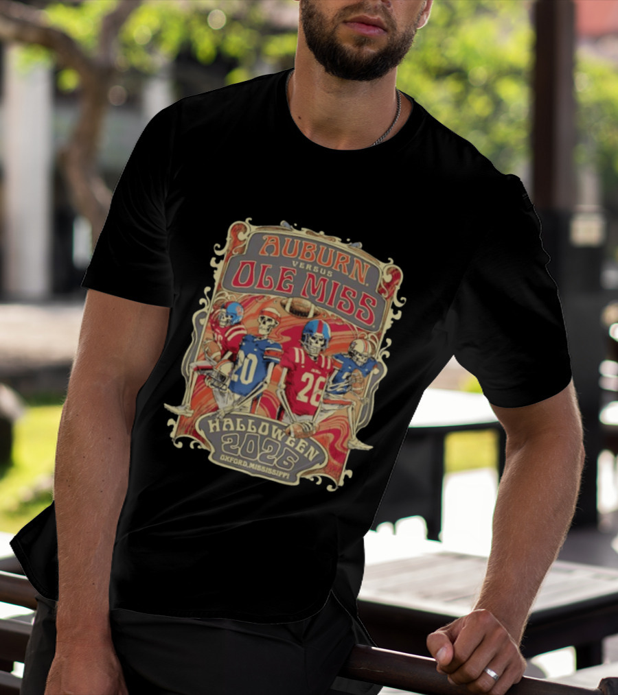 Auburn Versus Ole Miss Halloween 2026 Oxford Mississippi Football Skeletons T-Shirt