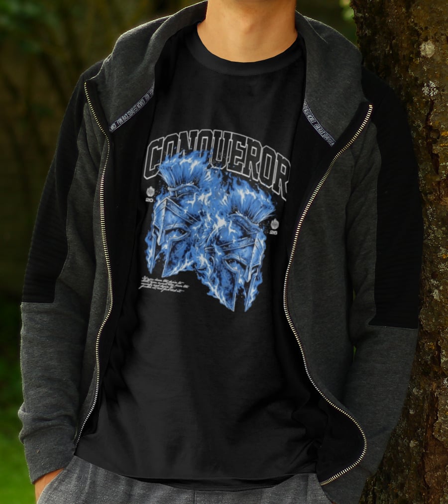 Conqueror Spartan Helmets Blue Fire Blaze T-Shirt