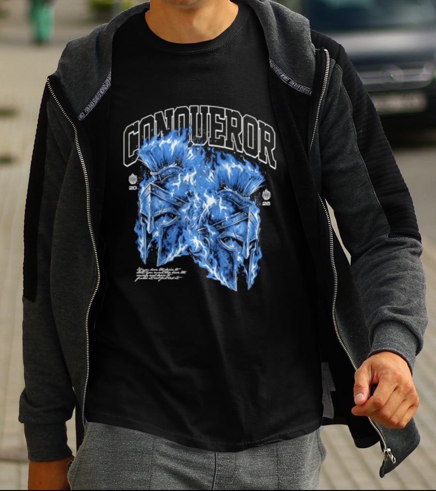 Conqueror Spartan Helmets Blue Fire Blaze T-Shirt