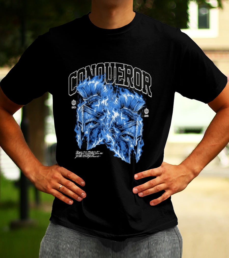 Conqueror Spartan Helmets Blue Fire Blaze T-Shirt