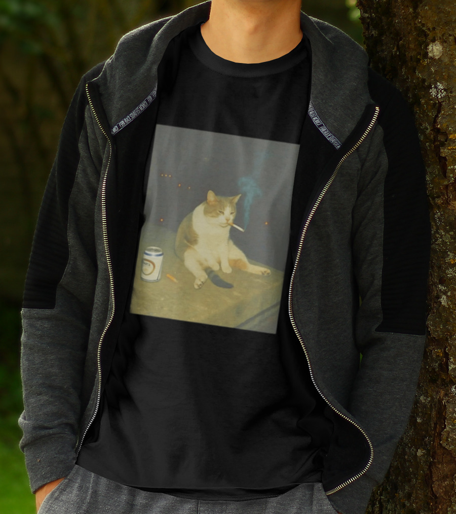 Depressed Cat Smoking Cigarette Meme With Beer Can T-Shirt