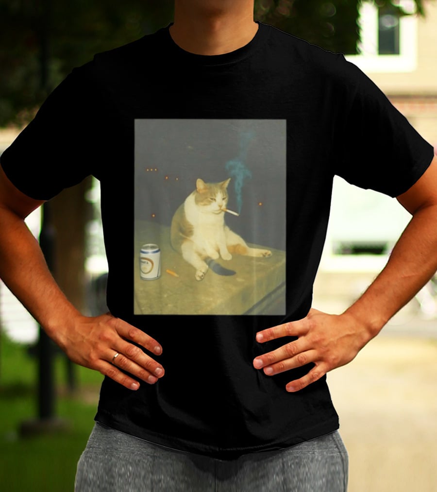 Depressed Cat Smoking Cigarette Meme With Beer Can T-Shirt