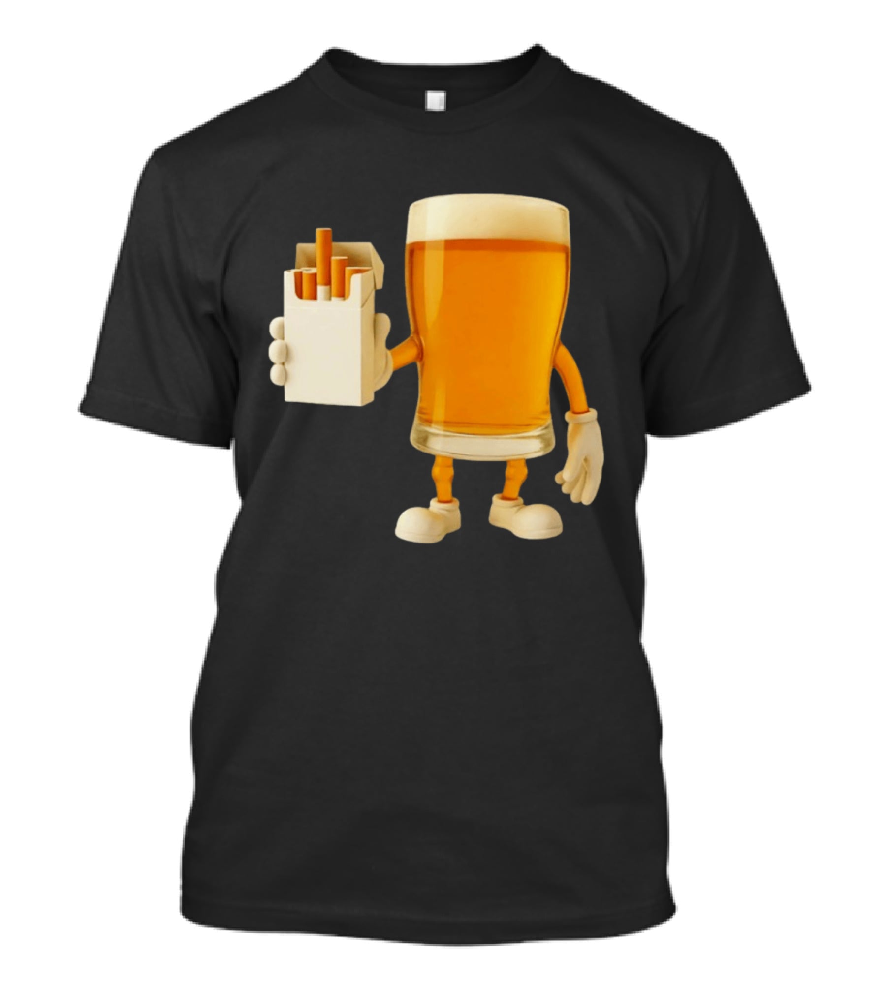 Beer Glass Holding Cigarettes Funny Drunk Cigs T-Shirt