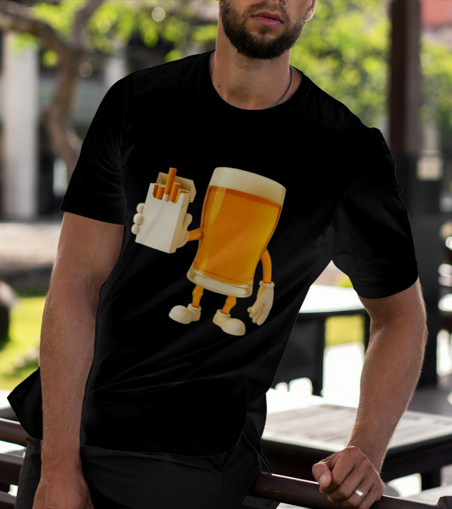 Beer Glass Holding Cigarettes Funny Drunk Cigs T-Shirt