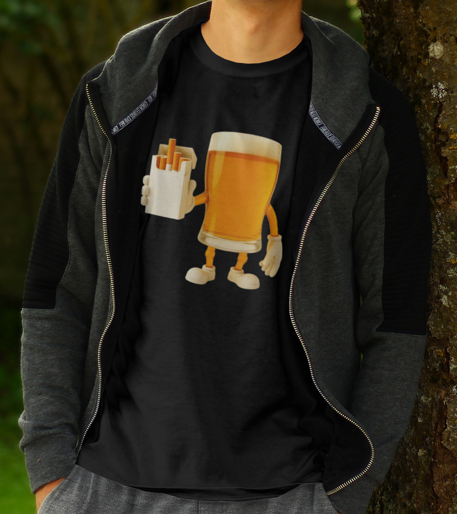Beer Glass Holding Cigarettes Funny Drunk Cigs T-Shirt