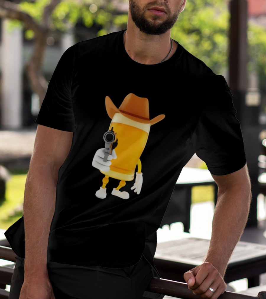 Cowboy Beer Glass With Gun Meme T-Shirt