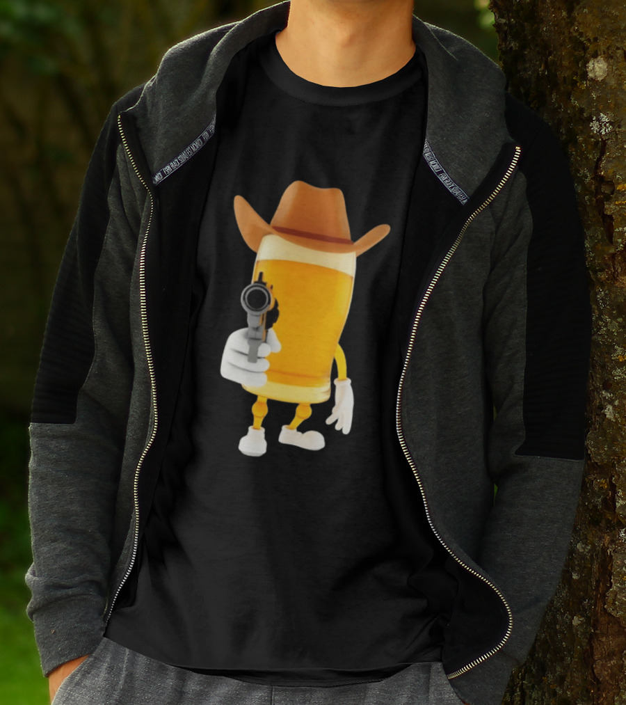 Cowboy Beer Glass With Gun Meme T-Shirt