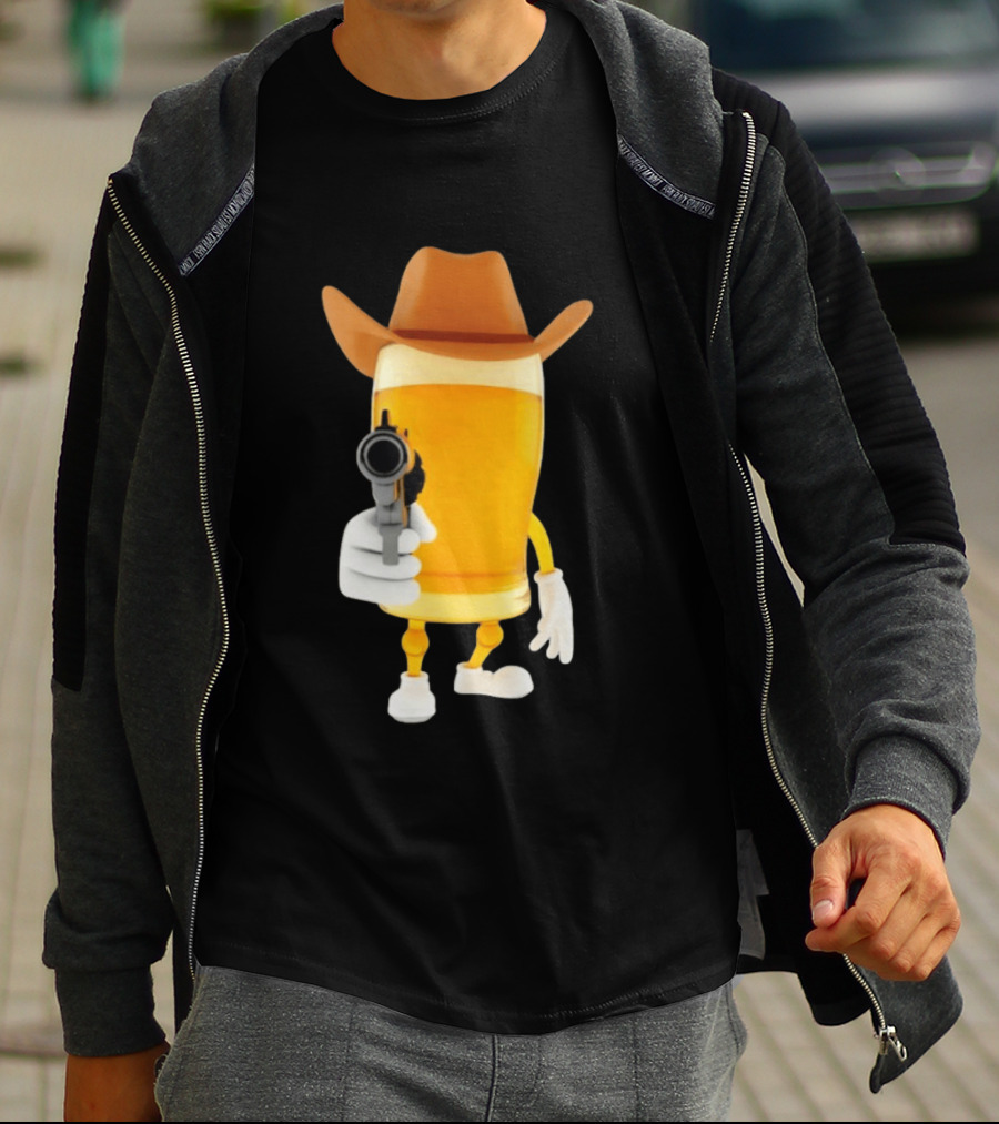 Cowboy Beer Glass With Gun Meme T-Shirt