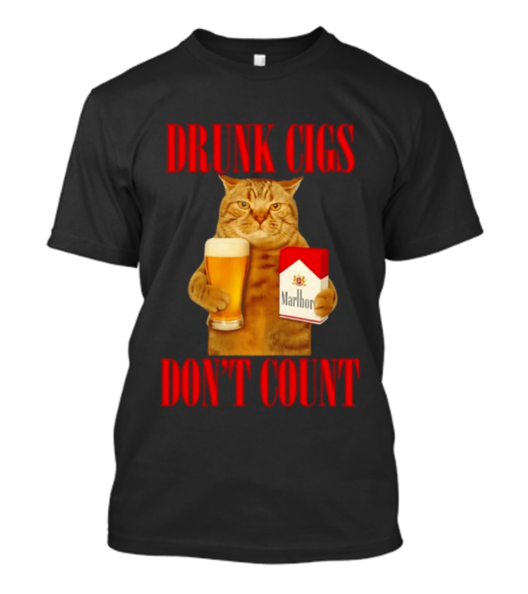 Drunk Cigs Don't Count Cat With Beer And Cigarette Pack T-Shirt