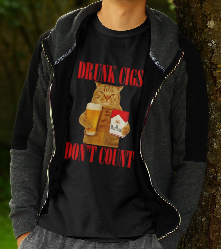 Drunk Cigs Don't Count Cat With Beer And Cigarette Pack T-Shirt