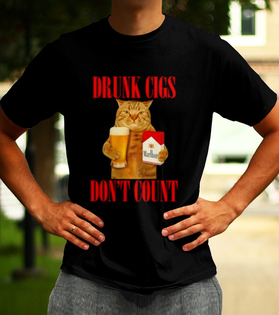 Drunk Cigs Don't Count Cat With Beer And Cigarette Pack T-Shirt