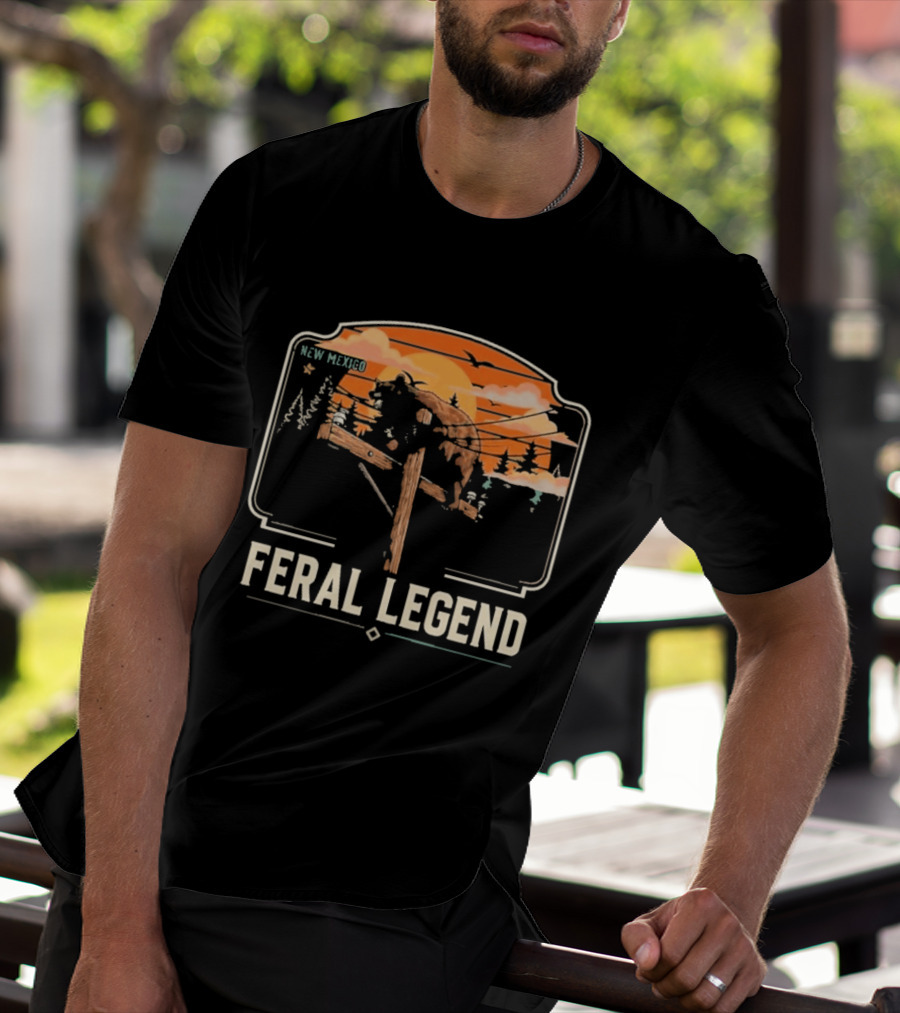 Feral Legend New Mexico Bear Climbs Light Pole Sunset Scene T-Shirt