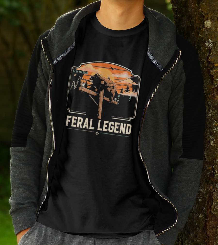 Feral Legend New Mexico Bear Climbs Light Pole Sunset Scene T-Shirt