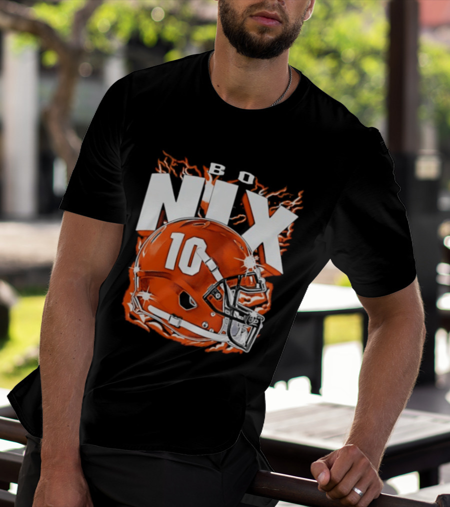 Bo Nix 10 Orange Football Helmet Flames T-Shirt