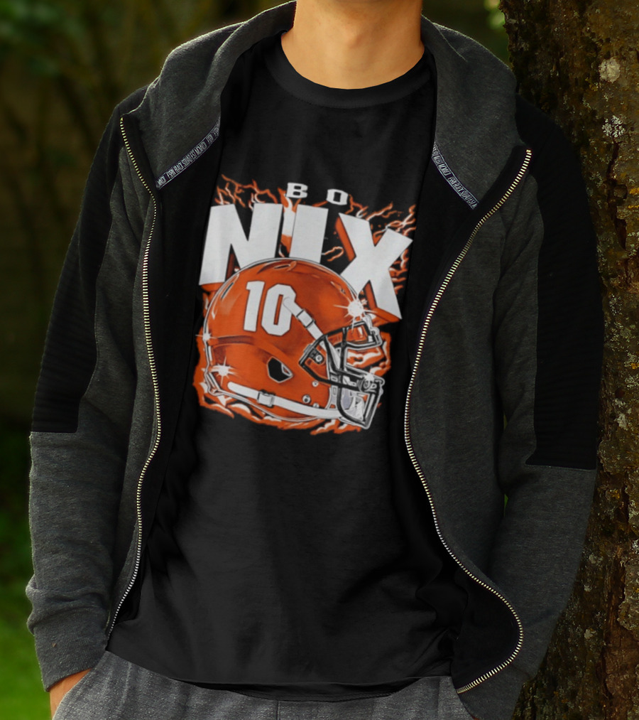 Bo Nix 10 Orange Football Helmet Flames T-Shirt